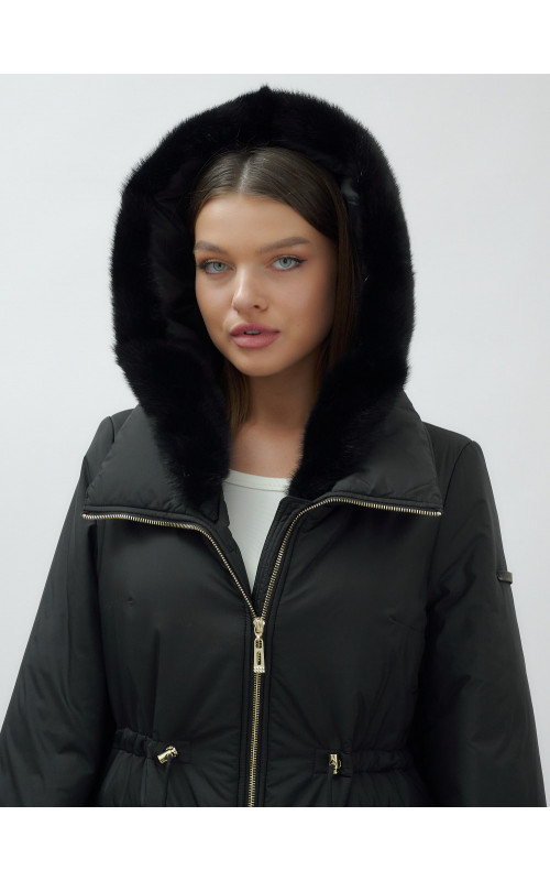 Длинный зимний пуховик с мехом норки для женщин