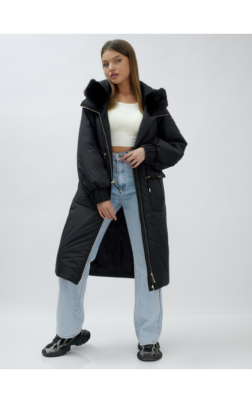 Длинный зимний пуховик с мехом норки для женщин