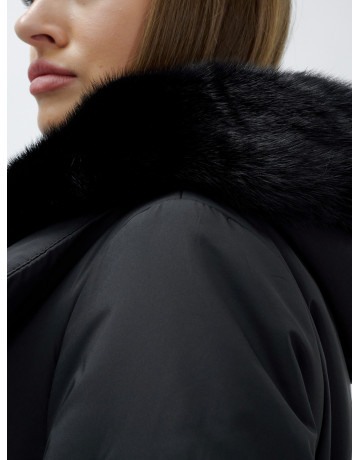 Длинный зимний пуховик с мехом норки для женщин