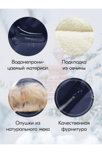 Детская зимняя куртка-парка для мальчика с капюшоном и мехом, тёмно-синяя.