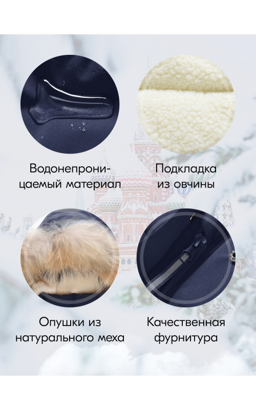 Детская зимняя куртка-парка для мальчика с капюшоном и мехом, тёмно-синяя.