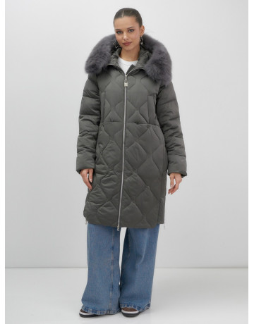 Длинный зимний пуховик с мехом песца.