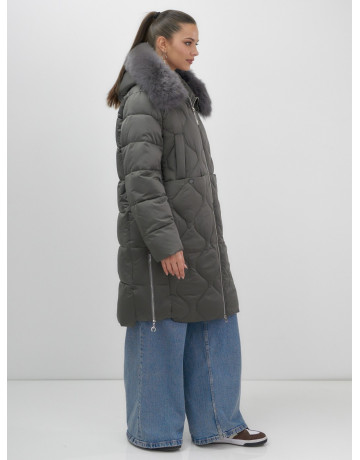 Длинный зимний пуховик с мехом песца.