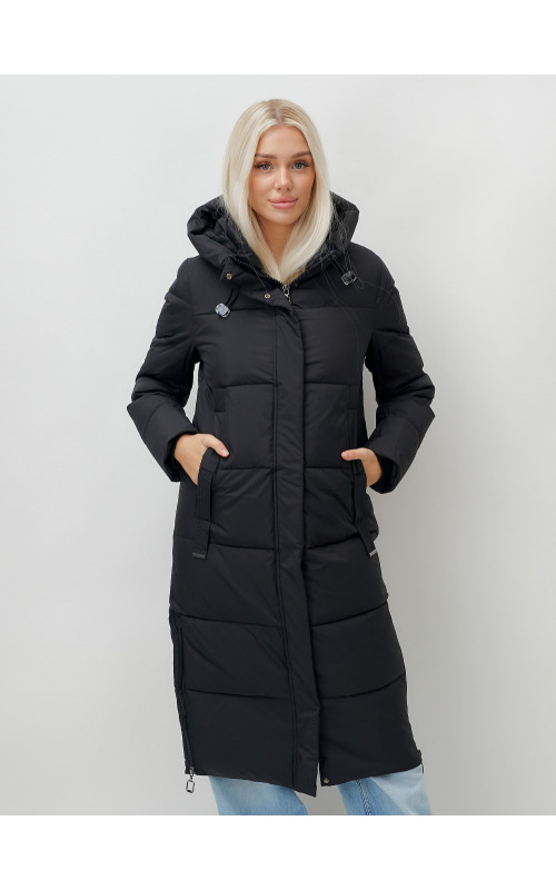 Длинный зимний пуховик с капюшоном для женщин