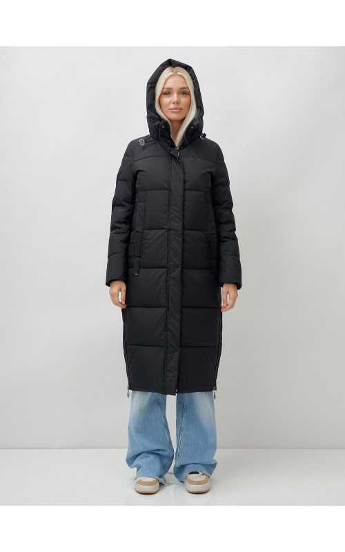 Длинный зимний пуховик с капюшоном для женщин