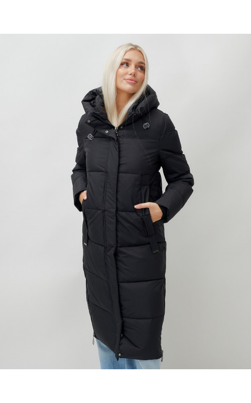 Длинный зимний пуховик с капюшоном для женщин