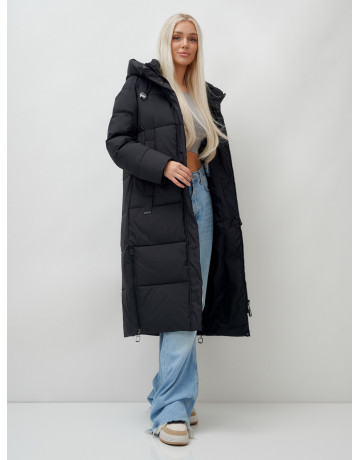 Длинный зимний пуховик с капюшоном для женщин