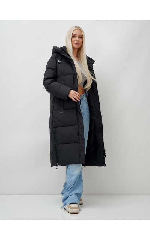 Длинный зимний пуховик с капюшоном для женщин