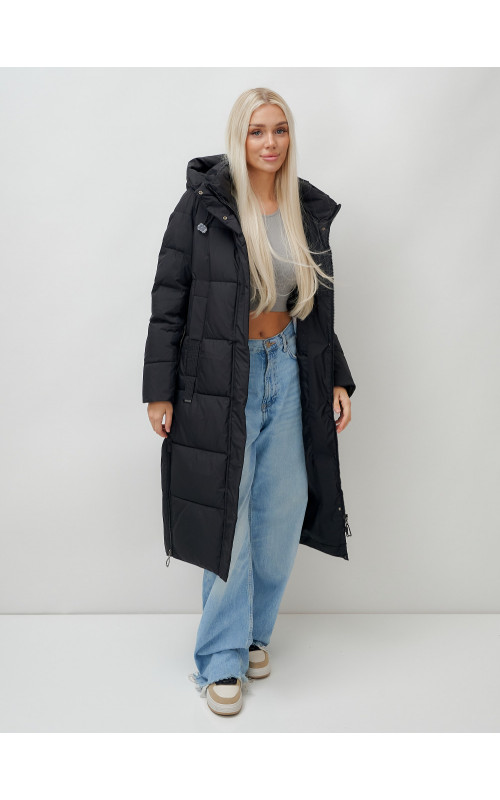 Длинный зимний пуховик с капюшоном для женщин