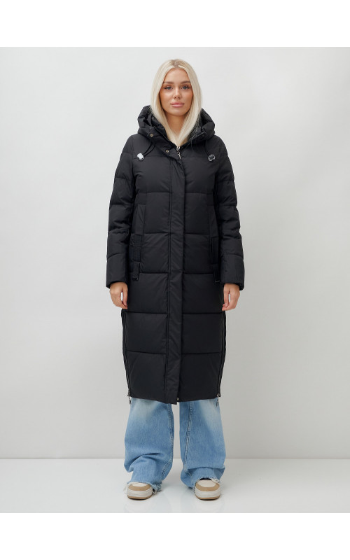 Длинный зимний пуховик с капюшоном для женщин