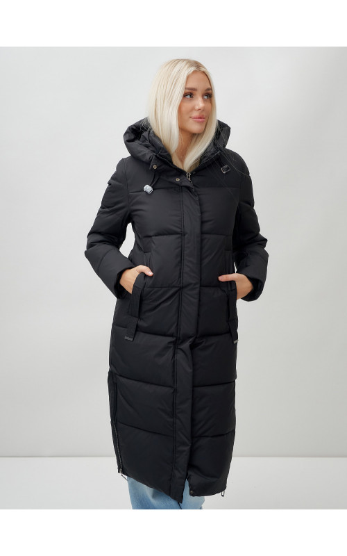 Длинный зимний пуховик с капюшоном для женщин
