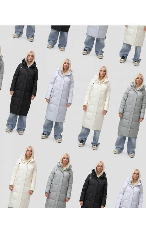 Длинный зимний пуховик с капюшоном для женщин