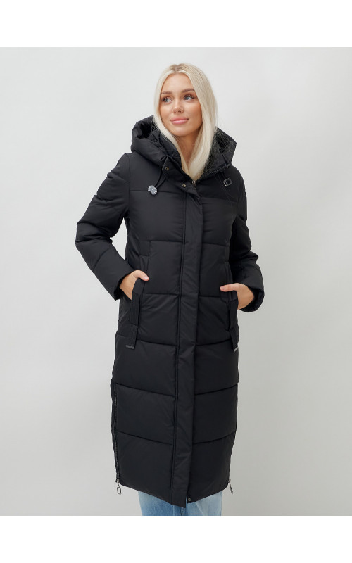 Длинный зимний пуховик с капюшоном для женщин