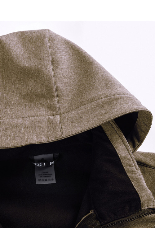 Мужская спортивная парка с капюшоном softshell, бежевая.