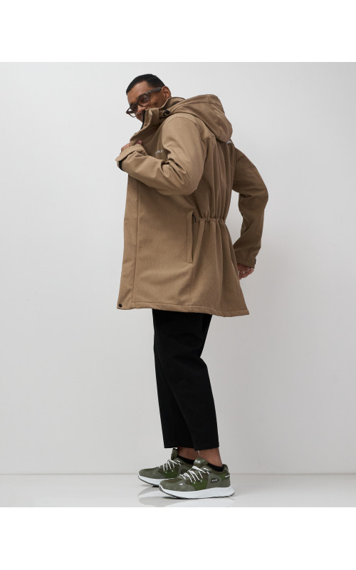 Мужская спортивная парка с капюшоном softshell, бежевая.