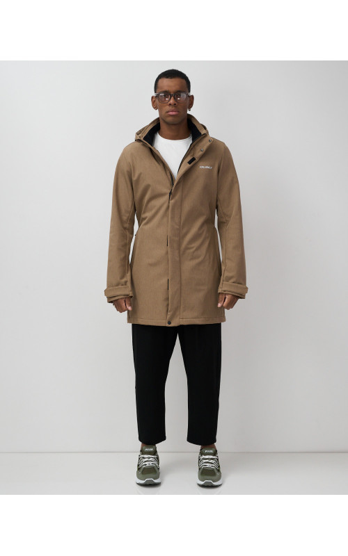 Мужская спортивная парка с капюшоном softshell, бежевая.