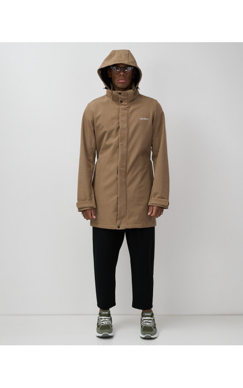 Мужская спортивная парка с капюшоном softshell, бежевая.