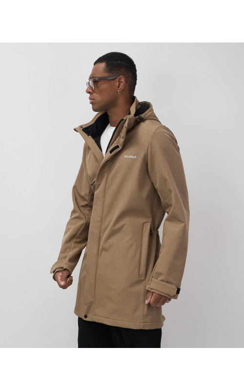 Мужская спортивная парка с капюшоном softshell, бежевая.