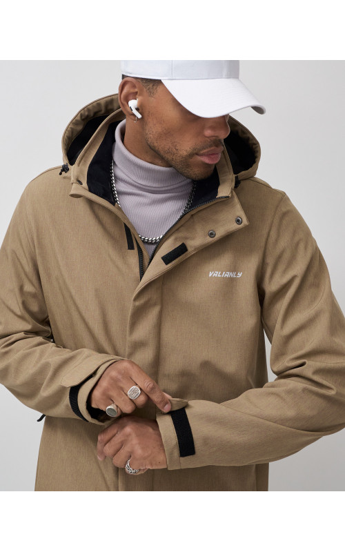 Мужская спортивная парка с капюшоном softshell, бежевая.