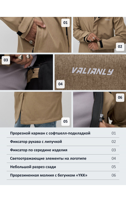 Мужская спортивная парка с капюшоном softshell, бежевая.