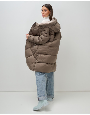 Длинный женский пуховик с капюшоном для зимы
