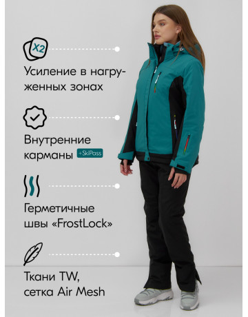 Женский горнолыжный костюм зелёный.