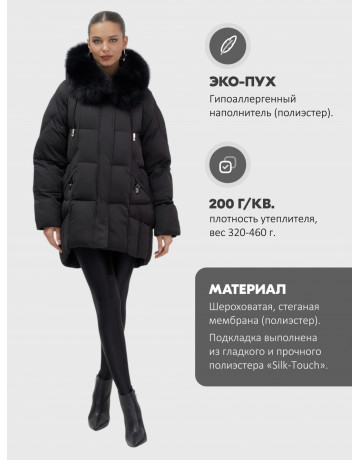 Пуховик женский зимний с мехом и капюшоном, чёрный.