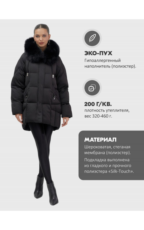 Пуховик женский зимний с мехом и капюшоном, чёрный.