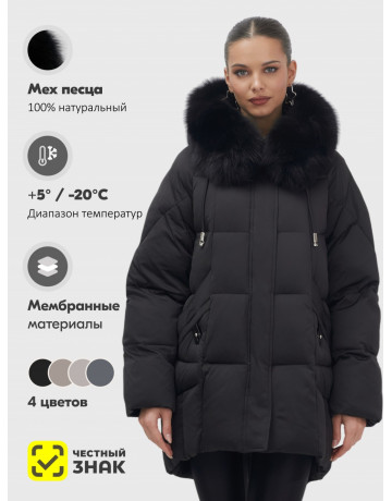 Пуховик женский зимний с мехом и капюшоном, чёрный.
