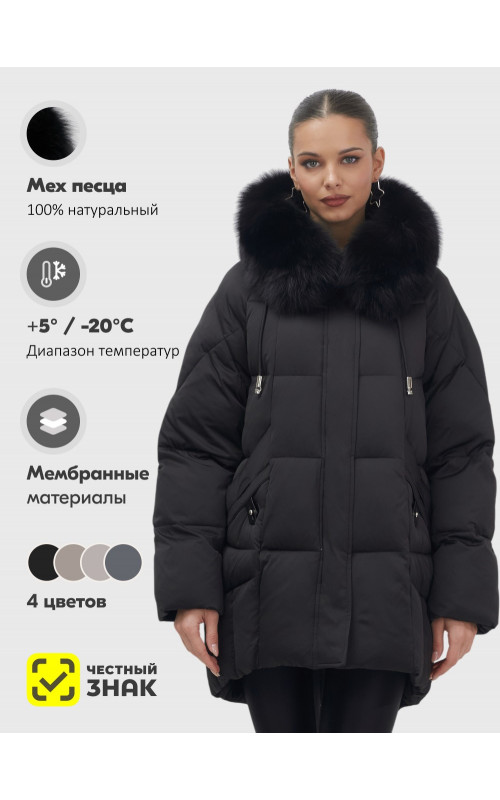 Пуховик женский зимний с мехом и капюшоном, чёрный.