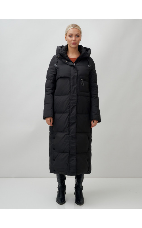 Длинный зимний пуховик с капюшоном для женщин