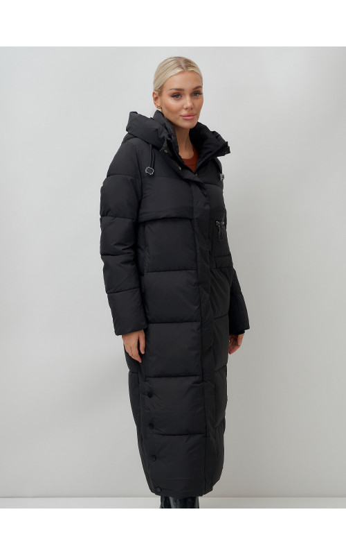 Длинный зимний пуховик с капюшоном для женщин