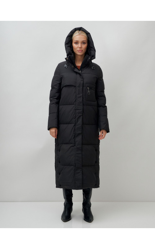 Длинный зимний пуховик с капюшоном для женщин