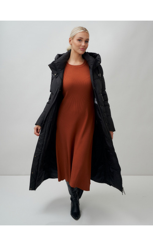 Длинный зимний пуховик с капюшоном для женщин