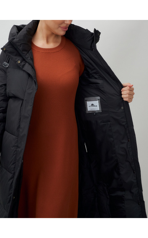 Длинный зимний пуховик с капюшоном для женщин