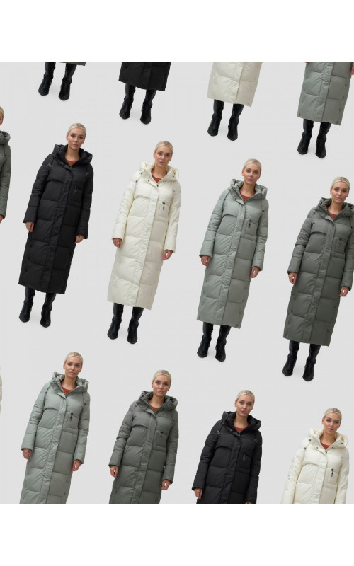 Длинный зимний пуховик с капюшоном для женщин