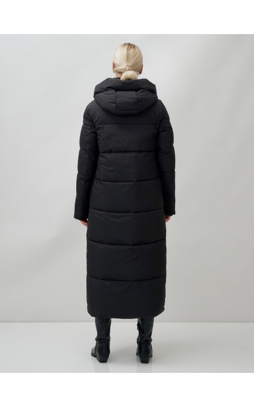 Длинный зимний пуховик с капюшоном для женщин