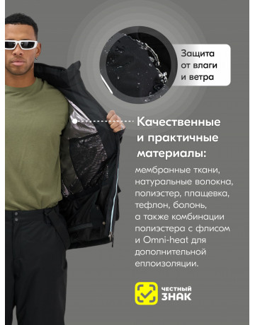 Мужской зимний горнолыжный костюм чёрного цвета.