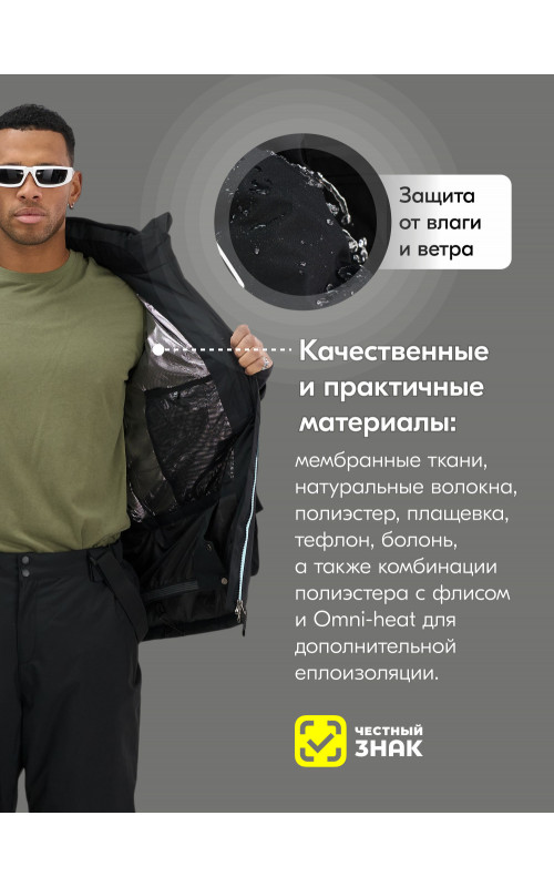 Мужской зимний горнолыжный костюм чёрного цвета.