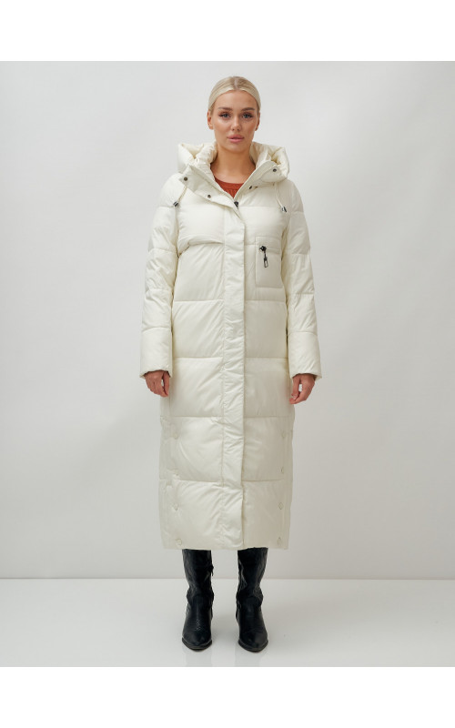 Длинный зимний пуховик с капюшоном для женщин