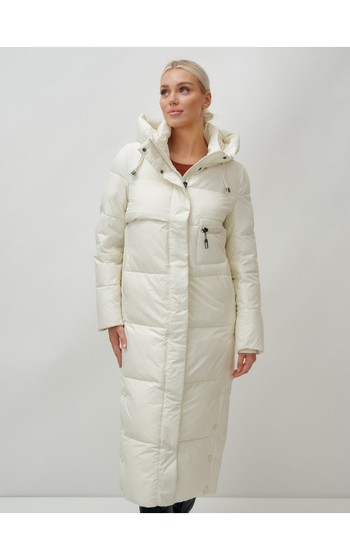 Длинный зимний пуховик с капюшоном для женщин
