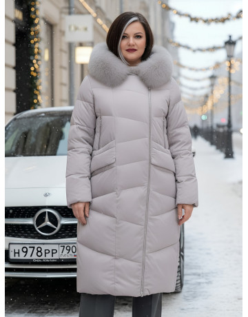 Пуховик премиум-класса с английским воротником из натурального меха кролика, зима 2025