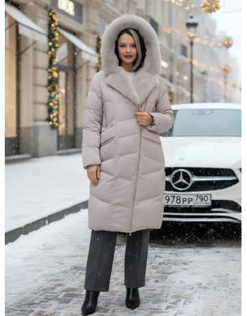Пуховик премиум-класса с английским воротником из натурального меха кролика, зима 2025