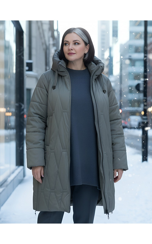 Длинный зимний пуховик для женщин больших размеров