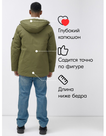 Мужская зимняя удлиненная парка с мехом, хаки