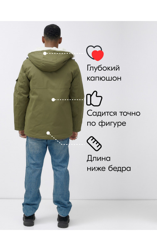 Мужская зимняя удлиненная парка с мехом, хаки