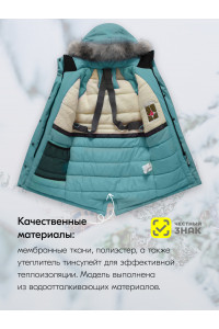 Детская зимняя куртка-парка для девочки с капюшоном и мехом, зелёная.
