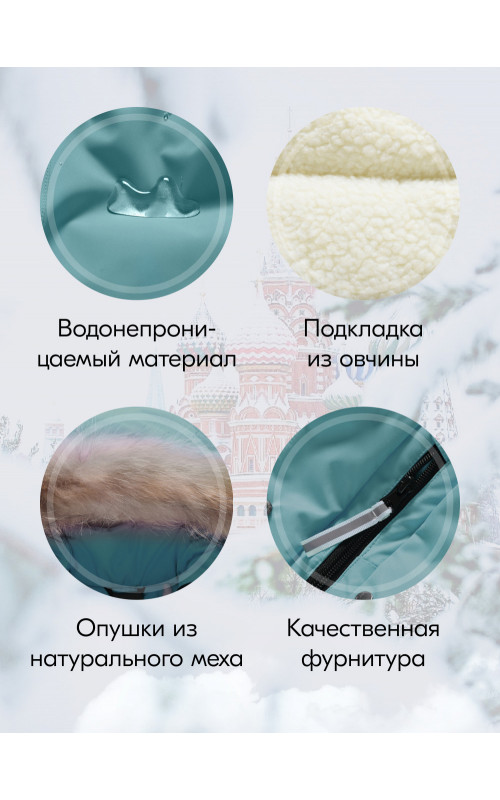 Детская зимняя куртка-парка для девочки с капюшоном и мехом, зелёная.