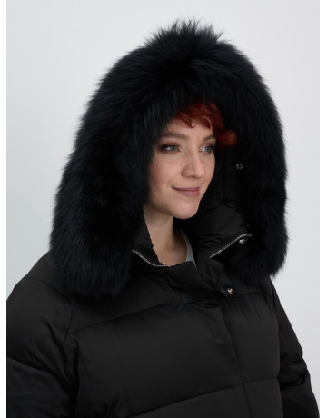 Пуховик с мехом песца, зимний, элегантный, для женщин