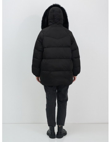 Пуховик с мехом песца, зимний, элегантный, для женщин